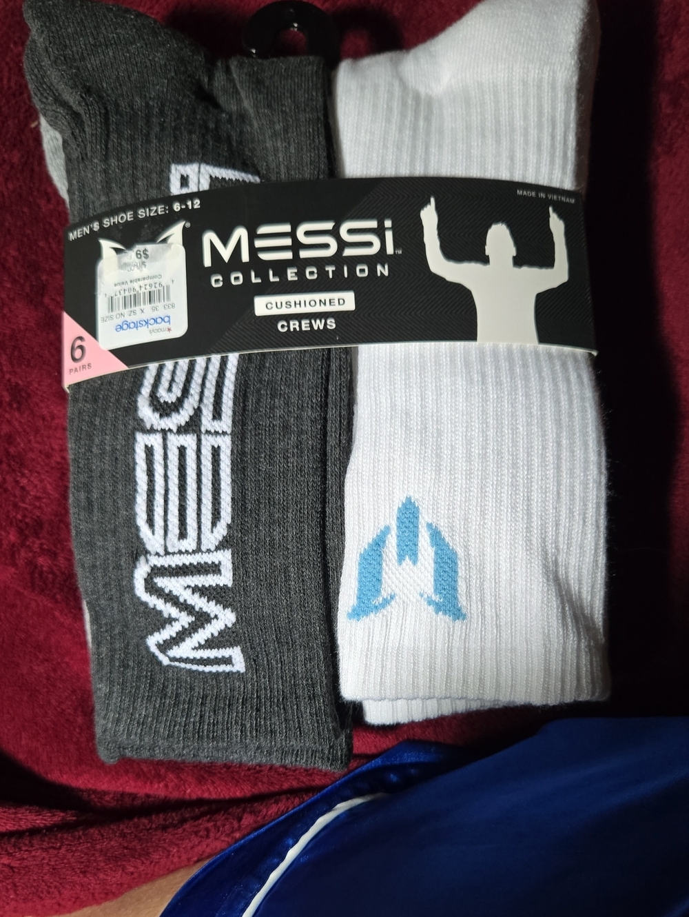 Messi Mens Shoe Size 6-12 New 6 Pack Cushioned Crew Socks - Gray & White